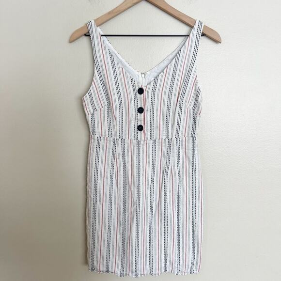 Cupcakes and Cashmere White Azelia Cotton Linen Stripe Button Front Mini Dress 6 - Picture 1 of 8